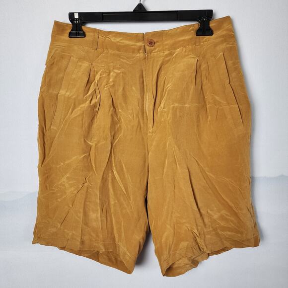 Avati Pants - Vintage Avati 100% Pure Silk Mustard Yellow Bermuda Shorts | Women's Medium